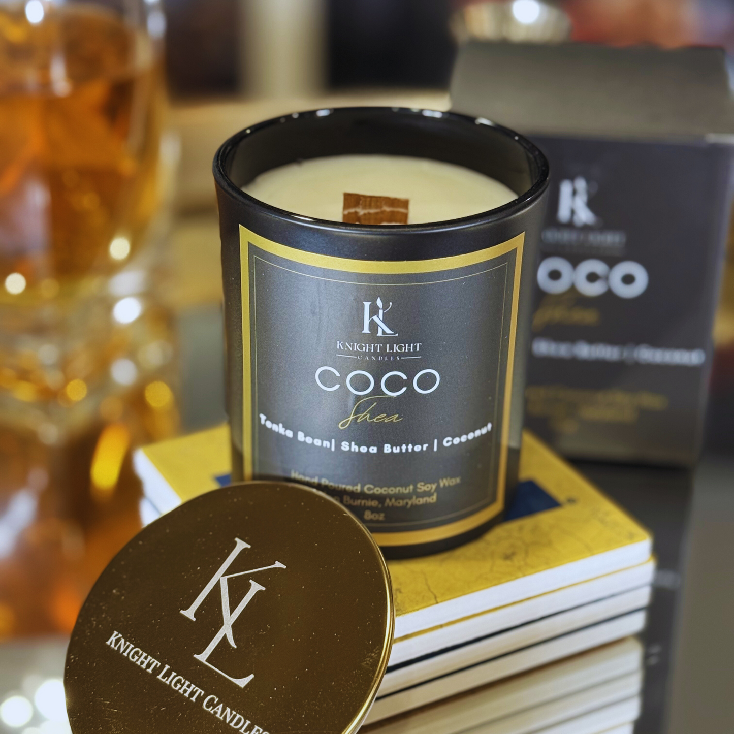 Coco Shea 8oz Wood Wick Scented Candle - Coconut, Lemon, Shea Butter, Driftwood