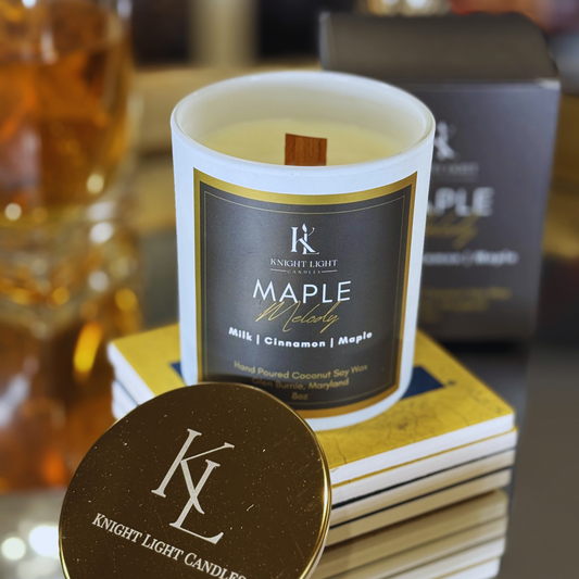 Maple Melody Candle | 8oz Wood Wick | Sweet Autumn Aroma | Maple & Caramel Scented