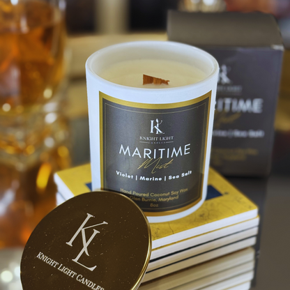 Maritime Mist 8oz Wood Wick Candle | Coconut Soy Wax | Ocean Breeze Scent