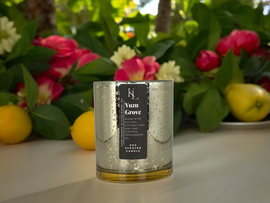 Yuzu Grove Candle | 8oz Wood Wick | Natural Coconut Soy Wax | Citrus & Floral Scent