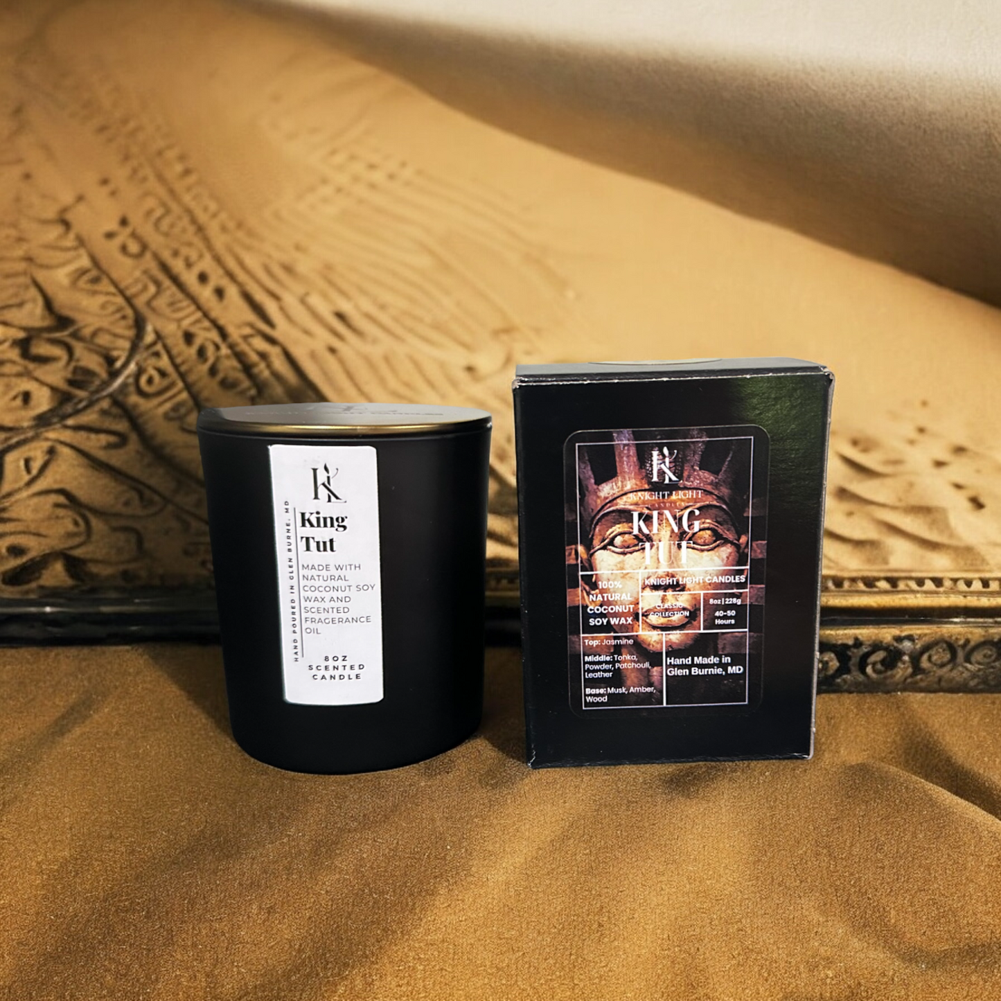 King Tut Candle | 8oz Rich Scented | Jasmine & Patchouli | Luxury Aromatic Experience
